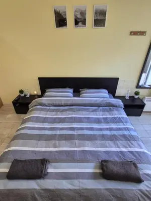 a large bed in a bedroom with two pillows at Private stay place in Sofia