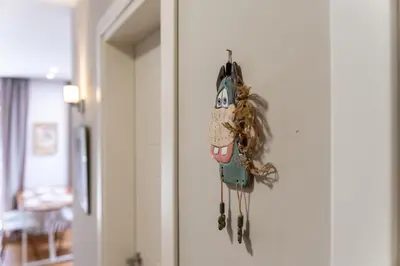 a door with a toy hanging on the wall at Central 1-bedroom Apartment in Plovdiv