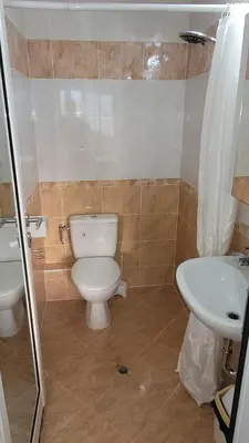 a bathroom with a toilet and a sink at Strumyani tiny flat in Sandanski