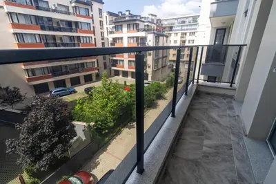 a balcony with a view of a building at Stylish 2 BDR Apartment at an Excellent Location in Sofia