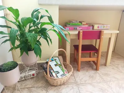 a desk with a plant and a chair and a table at Apartment Maddie in Teteven