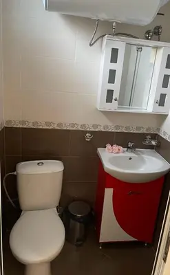 a bathroom with a toilet and a sink at Bungalows of Yug in Kyustendil