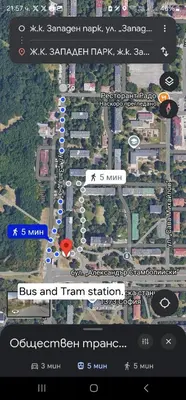 a map of a street with a bus and train station at West Park Apartment in Sofia