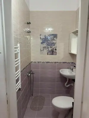 a bathroom with a shower and a toilet and a sink at Roses in Sofia