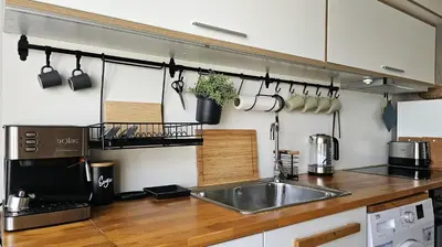 a kitchen with a sink and a counter at Cozy Boho small apartment in Sofia
