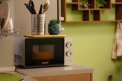 a microwave sitting on top of a counter at Sofia Centre with Free on-site Parking in Sofia