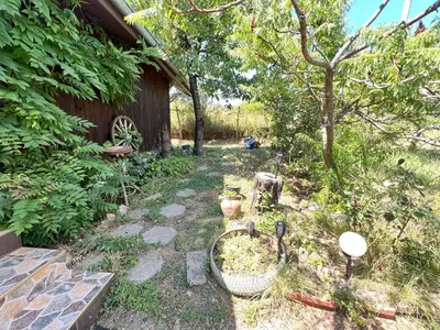 a garden with plants and a fence and a tree at Cozy Quiet Retreat 70km from Sofia in Kyustendil