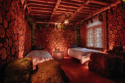 a room with two beds and a window at Вила Княжеска баня in Sofia