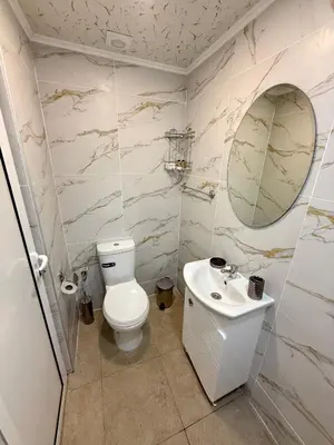 a bathroom with a toilet and a sink at Къща Цвети in Dobrinishte