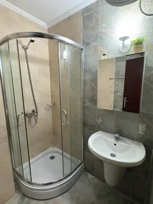 a bathroom with a shower and a sink at Николай Желев-Първи ЕООД in Pamporovo