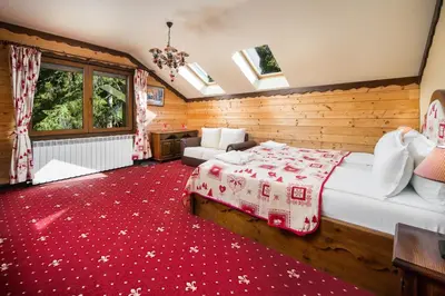 a bedroom with a bed and a couch in a room at Mountain Villa Borovets in Borovets