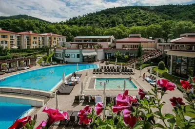 a view of a resort with a swimming pool at Апартамент Пирин Apartment Pirin in Sandanski