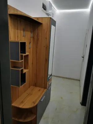 a room with a wooden counter and a desk at Apartment 59 in Sofia