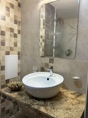 a bathroom with a white sink on a counter at City Plaza in Botevgrad