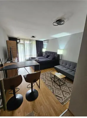 a living room with a couch and a table at Aspen Suites Luxury Studio A006 in Razlog