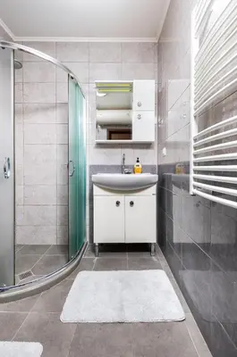 a bathroom with a sink and a shower at Modern and Cozy 1BD in the Top Centre of Plovdiv by Flat Mаnager in Plovdiv