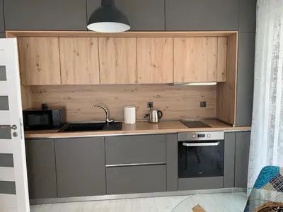 a kitchen with a sink and a counter top at Kirmini apartment in Sofia