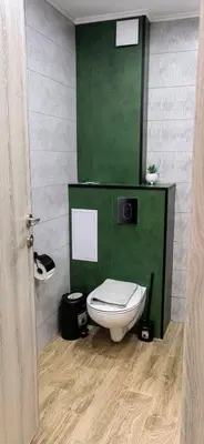 a bathroom with a toilet and a green wall at Apartmenthaus Oborishte - 24 in Panagyurishte