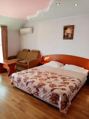 a bedroom with a bed and a chair and a couch at Apartments Center in Sandanski