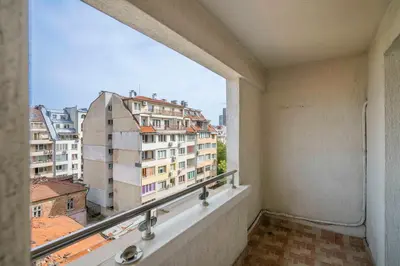 a balcony with a view of a city at Vintage and Cozy 2BD Apartment in Prime Location by Flat Mаnager in Sofia