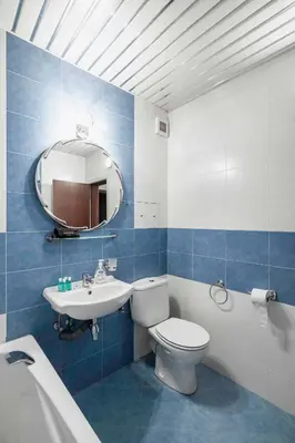 a bathroom with a toilet and a sink and a mirror at Vintage and Cozy 2BD Apartment in Prime Location by Flat Mаnager in Sofia