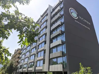 a building with a sign in front of it at My Campus 1 bdrm, Romantic, Panorama view, Free parking, Self check-in in Sofia