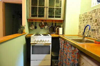 a kitchen with a stove and a sink at National Theatre Loft in Sofia