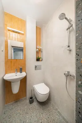a bathroom with a toilet and a sink and a shower at Top Centre Bright & Sunny Stylish Apt with 2BDR and 2BTH in Sofia