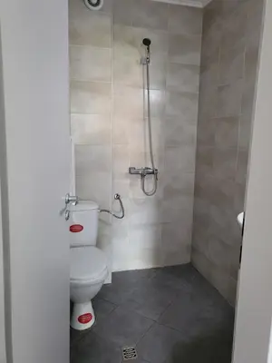 a bathroom with a toilet and a shower at Апартамент Димана in Hisarya