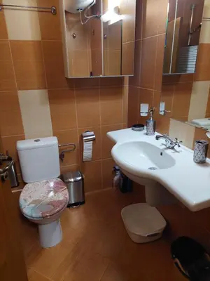 a bathroom with a white sink and a toilet at Bansko Pirin Golf & Country Club Blue Mountains View in Razlog