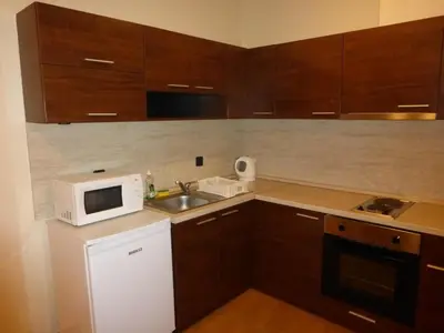 a small kitchen with a sink and a microwave at Two-Bedroom Apartment in Fortuna in Bansko