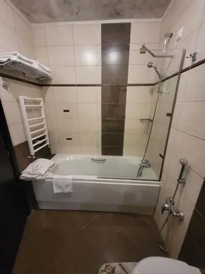 a bathroom with a bath tub and a toilet at Apartment in Hotel Sveti Spas 5 Velingrad in Velingrad