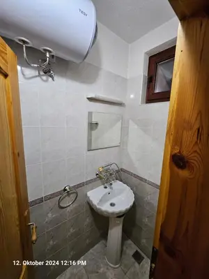 a bathroom with a white sink and a toilet at Villa Dilyanka Stokite in Stoykite