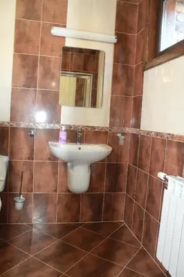 a bathroom with a sink and a mirror at Leshtenski Perli in Leshten