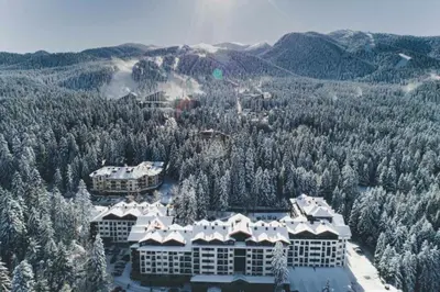 an aerial view of a resort in the mountains at Borovets Gardens Chill Hill Studio by Joro in Borovets