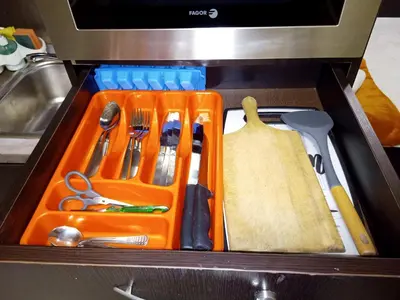a drawer filled with utensils in a kitchen at Apartment Lion's bridge 2 - Top Center in Sofia