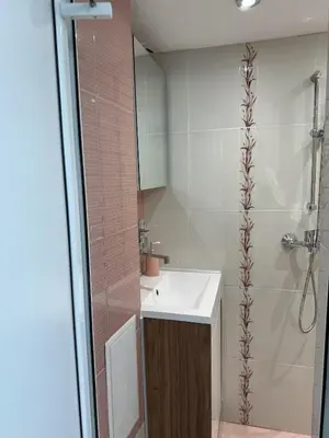 a bathroom with a sink and a shower at Central Art Studio in Sofia