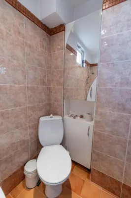 a bathroom with a toilet and a shower at Spacious 3-BR Central Retreat in Sofia