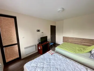 a bedroom with a bed and a television in it at St Georgi in Pamporovo