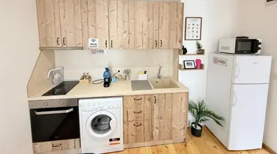 a kitchen with a sink and a washing machine at Central 2 Bedroom Apartments The Quiet Luxury 3 in Plovdiv