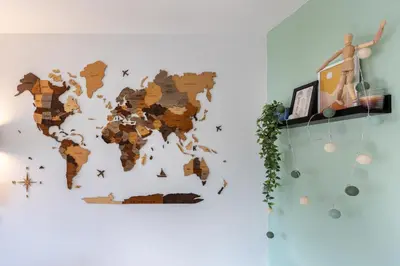 a map of the world on a wall at The Snowmad Nest - Valentina Heights, 8 min from the gondola in Bansko
