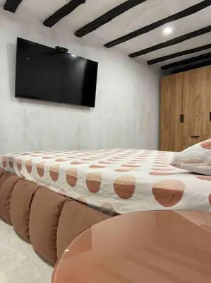 a bedroom with a bed and a flat screen tv at Forest Hill in Troyan