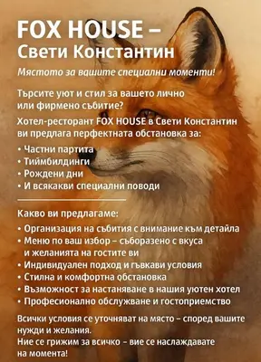 a menu for a fox house restaurant with a picture of aelope at Фокс Хаус FOX HOUSE in Peshtera