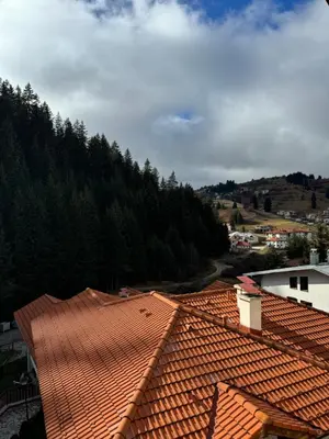 an overhead view of roofs of houses and trees at Вила Тиара in Stoykite