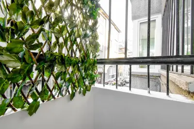 a plant on the wall of a building at Central Duplex Wi-Fi, Kitchen, Netflix, Heating in Sofia