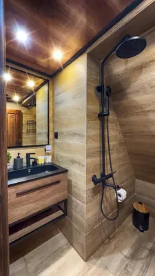 a bathroom with a sink and a shower at Rich House Velingrad in Velingrad