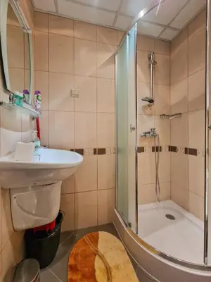 a bathroom with a shower toilet and a sink at Glazne River View - 2BDR & 2BTHR Flat with a View by Flat Mаnager in Bansko