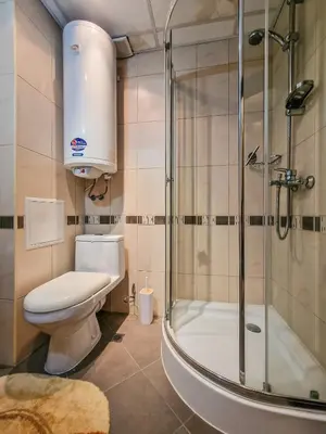 a bathroom with a toilet and a glass shower at Glazne River View - 2BDR & 2BTHR Flat with a View by Flat Mаnager in Bansko