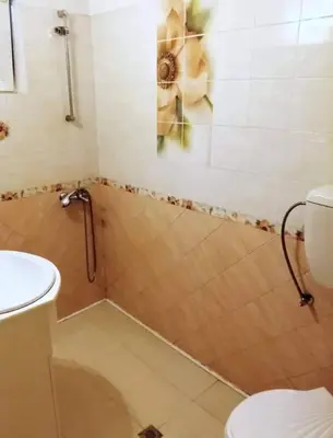 a bathroom with a shower and a toilet at Apartment Sofia top center in Sofia