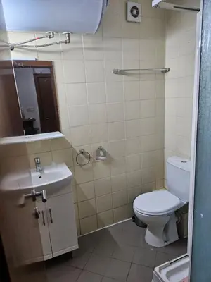 a bathroom with a toilet and a sink at Gondola Peak Apartment in Bansko